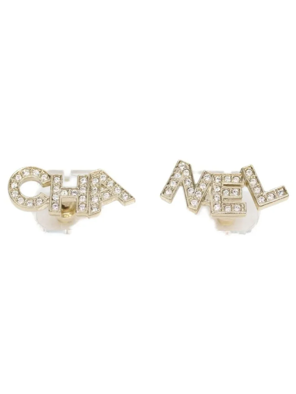 Chanel Gold Rhinestone Logo Earrings